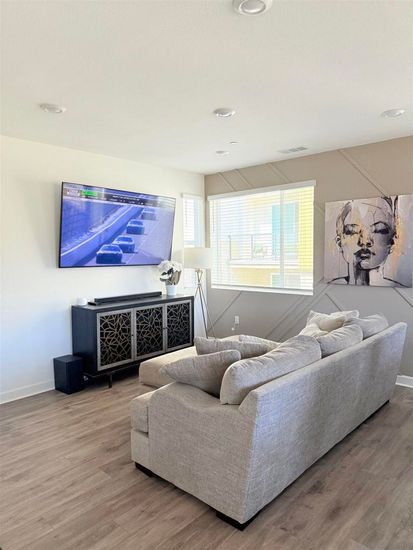 Interior, Living room, Recessed Lighting, Wood Texture Flooring