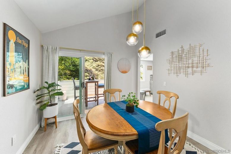Dining room, Interior, Pendant Lights, Wood Texture Flooring