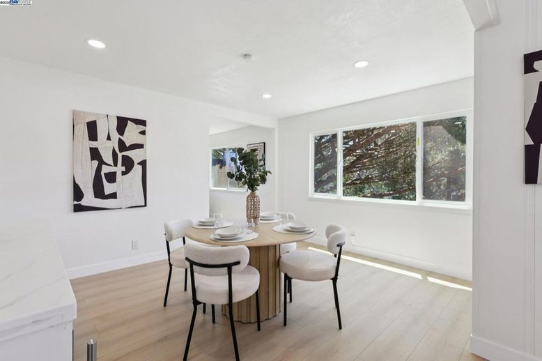 Dining room, Interior, Recessed Lighting, Wood Texture Flooring