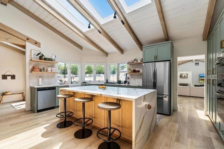 Interior, Kitchen, Stainless Steel Appliances, Wooden Beams, Wood Texture Flooring