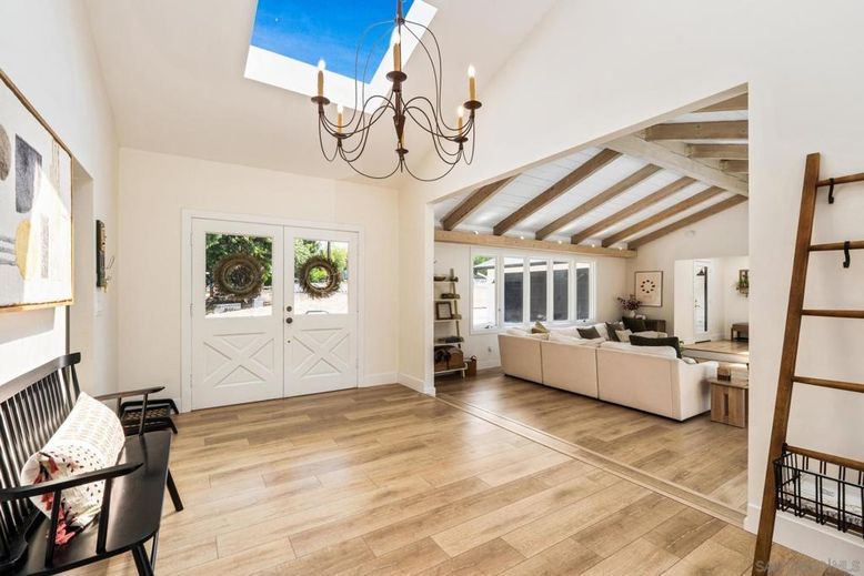 Chandelier, Interior, Living room, Wooden Beams, Wood Texture Flooring