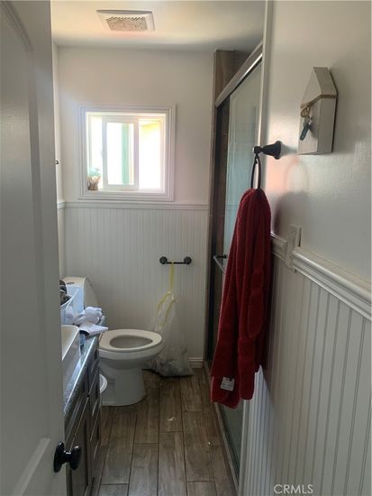 Bathroom, Glass Shower, Interior, Wood Texture Flooring
