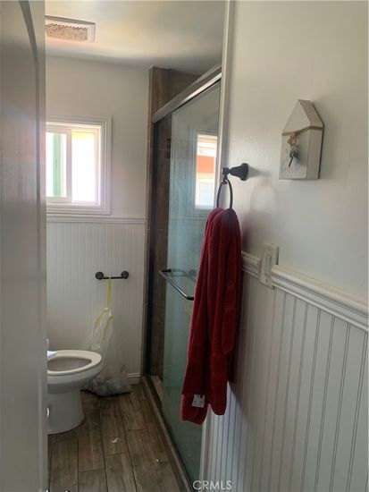 Bathroom, Glass Shower, Interior, Wood Texture Flooring