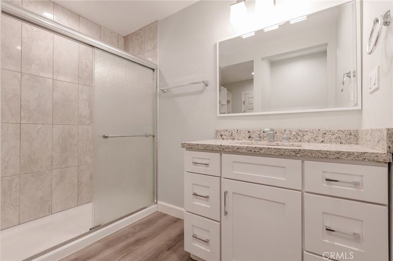 Bathroom, Glass Shower, Interior, Wood Texture Flooring