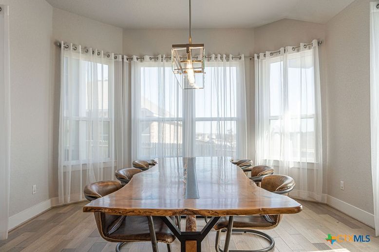 Dining room, Interior, Pendant Lights, Wood Texture Flooring