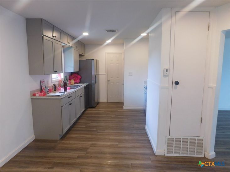 Interior, Kitchen, Recessed Lighting, Wood Texture Flooring