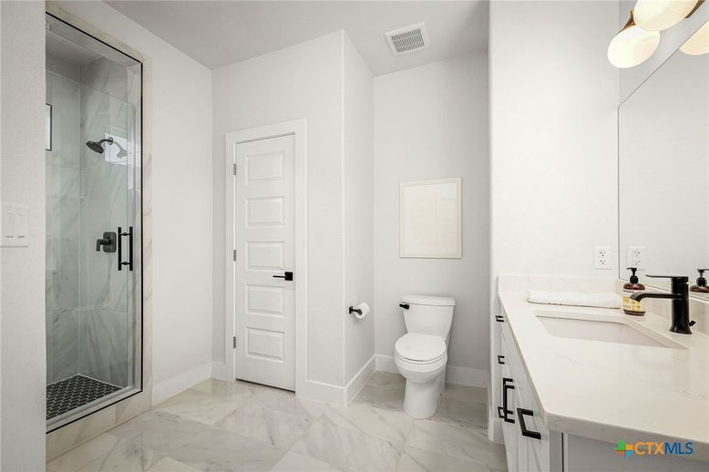 Bathroom, Dual Sink Vanities, Glass Shower, Interior, Marble