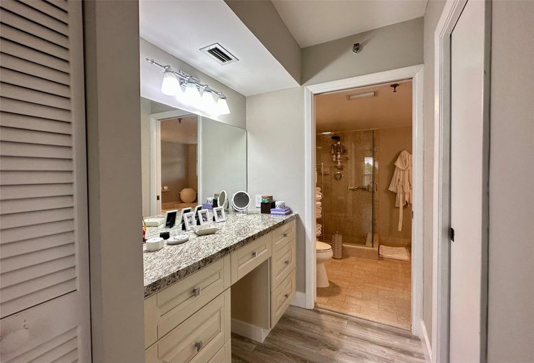 Bathroom, Glass Shower, Interior, Wood Texture Flooring