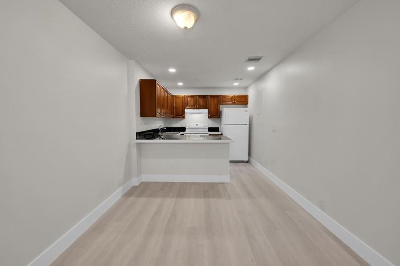 Interior, Kitchen, Recessed Lighting, Wood Texture Flooring