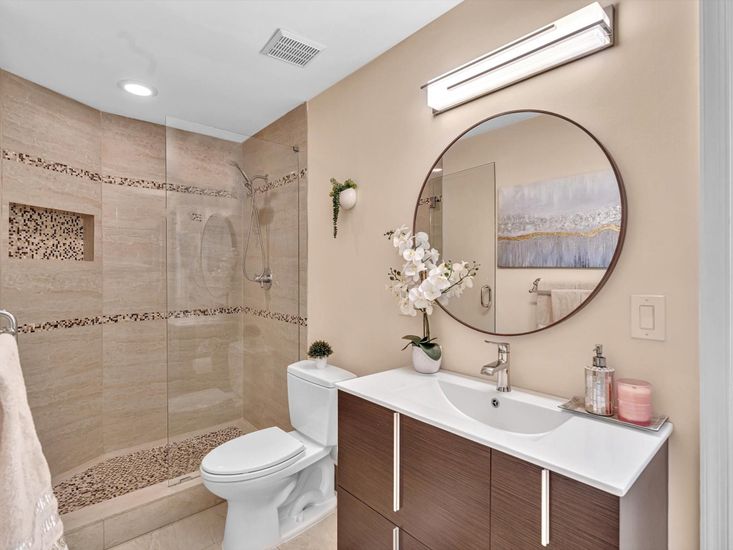 Bathroom, Glass Shower, Interior, Recessed Lighting
