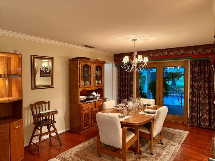 Chandelier, Dining room, Interior, Wood Texture Flooring