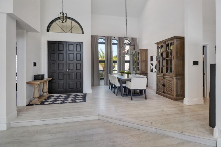 Dining room, Interior, Pendant Lights, Wood Texture Flooring