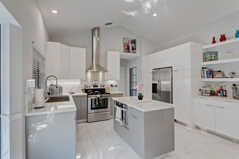 Interior, Kitchen, Marble, Recessed Lighting, Stainless Steel Appliances