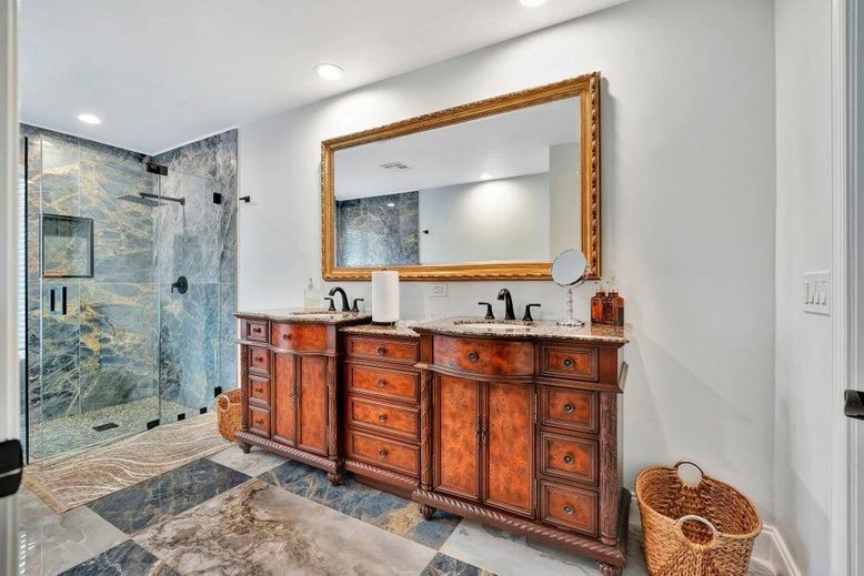 Bathroom, Dual Sink Vanities, Glass Shower, Interior, Recessed Lighting