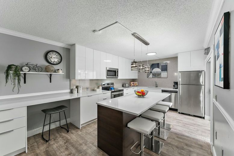 Interior, Kitchen, Pendant Lights, Stainless Steel Appliances, Wood Texture Flooring