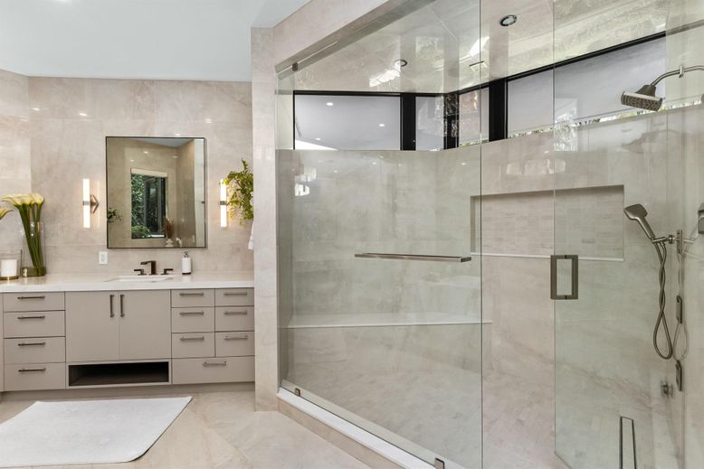 Bathroom, Dual Sink Vanities, Glass Shower, Interior, Recessed Lighting