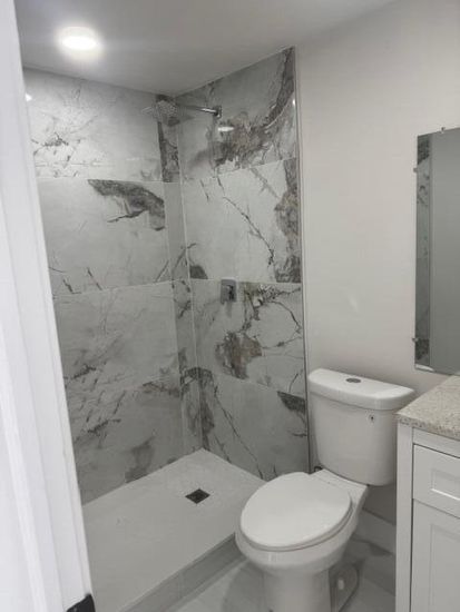 Bathroom, Interior, Marble Walls, Recessed Lighting