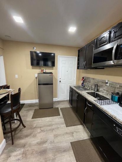 Interior, Kitchen, Recessed Lighting, Wood Texture Flooring