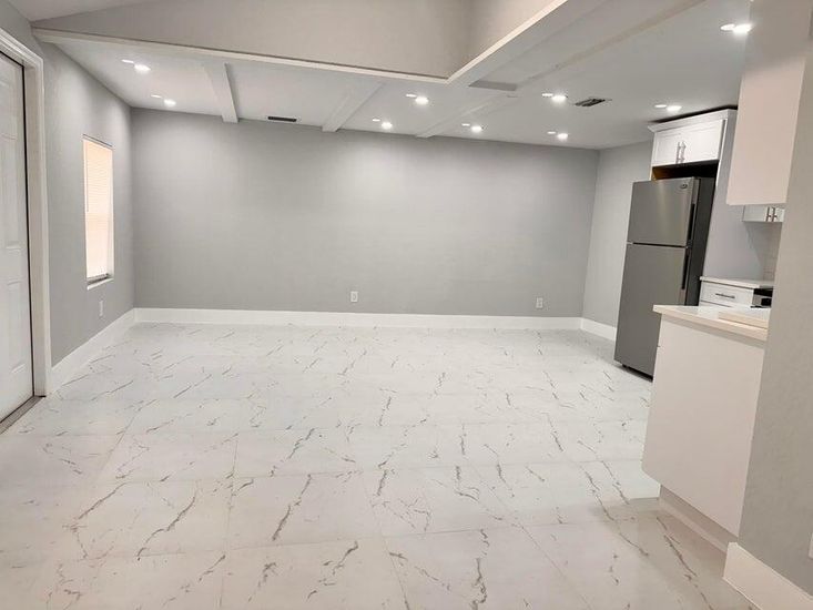 Empty room, Interior, Kitchen, Marble, Recessed Lighting