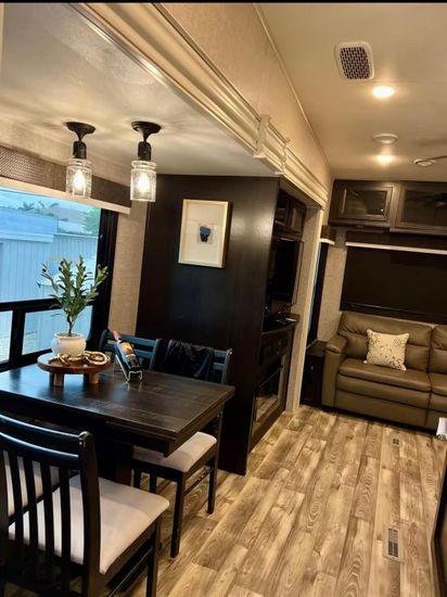 Dining room, Interior, Recessed Lighting, Wood Texture Flooring