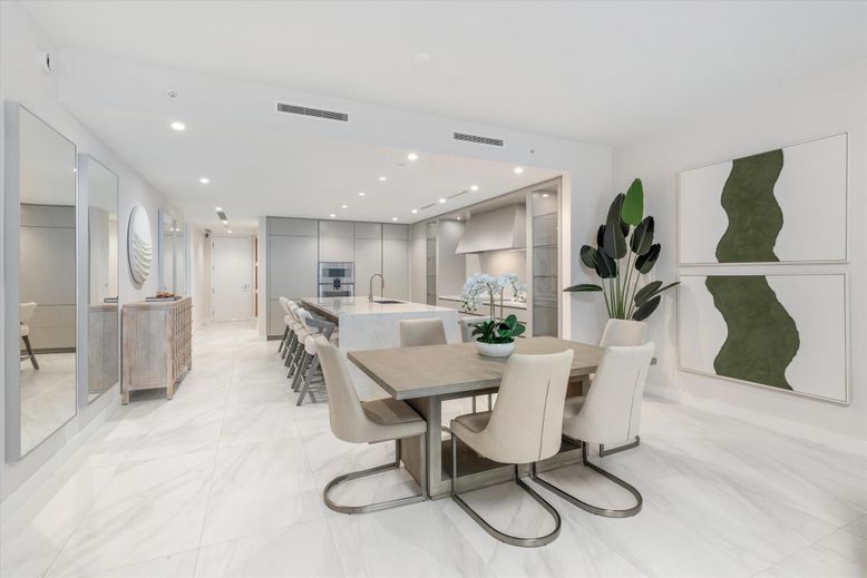 Dining room, Interior, Marble, Recessed Lighting