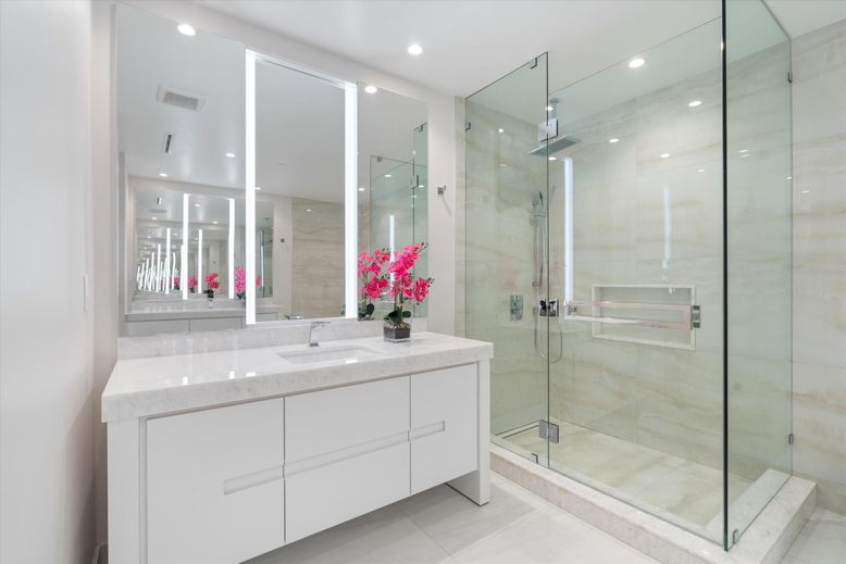 Bathroom, Glass Shower, Interior, Recessed Lighting