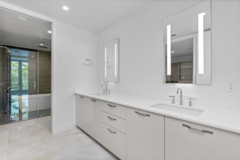 Bathroom, Dual Sink Vanities, Glass Shower, Interior, Recessed Lighting