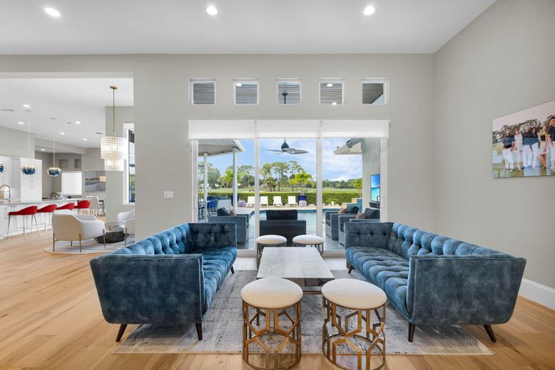 Dining room, Interior, Living room, Pendant Lights, Recessed Lighting, Wood Texture Flooring