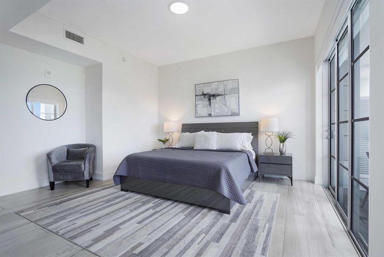 Bedroom, Interior, Recessed Lighting, Wood Texture Flooring