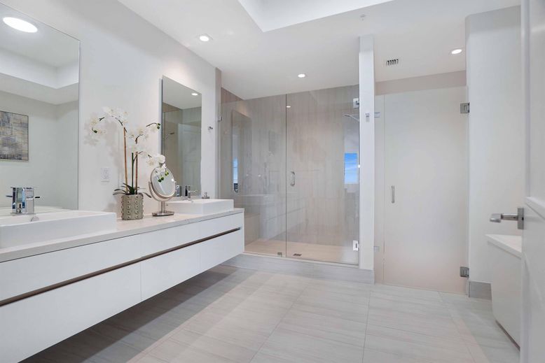 Bathroom, Dual Sink Vanities, Glass Shower, Interior, Recessed Lighting