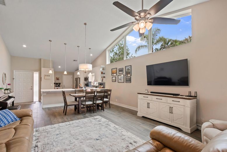 Dining room, Interior, Kitchen, Living room, Pendant Lights, Recessed Lighting, Wood Texture Flooring