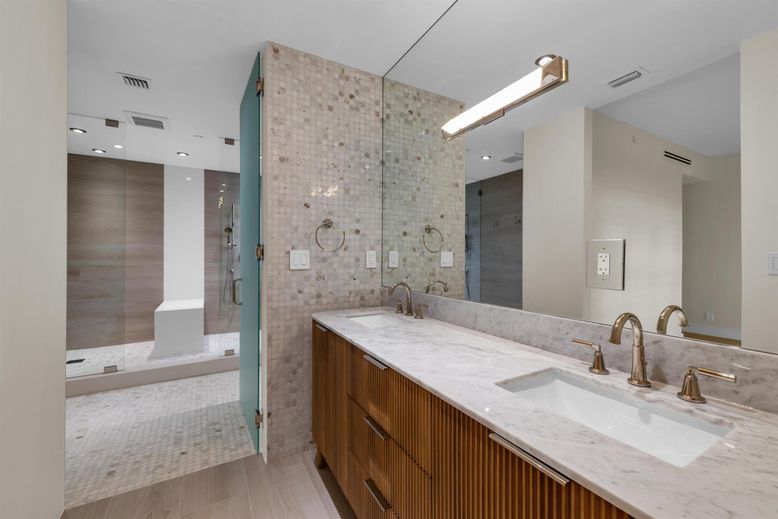 Bathroom, Dual Sink Vanities, Glass Shower, Interior, Recessed Lighting