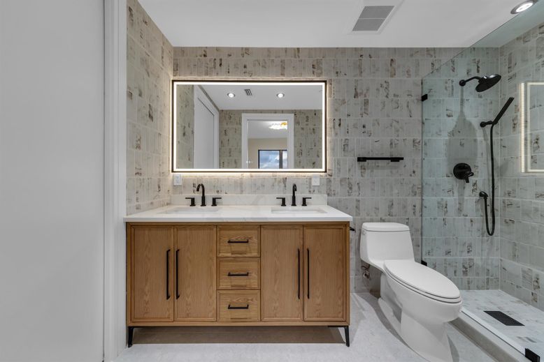 Bathroom, Dual Sink Vanities, Glass Shower, Interior, Recessed Lighting