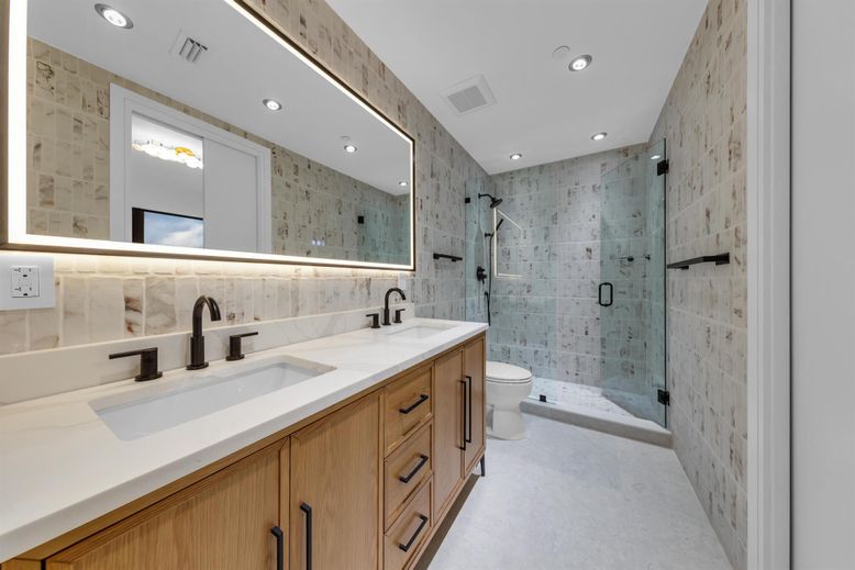 Bathroom, Dual Sink Vanities, Glass Shower, Interior, Recessed Lighting