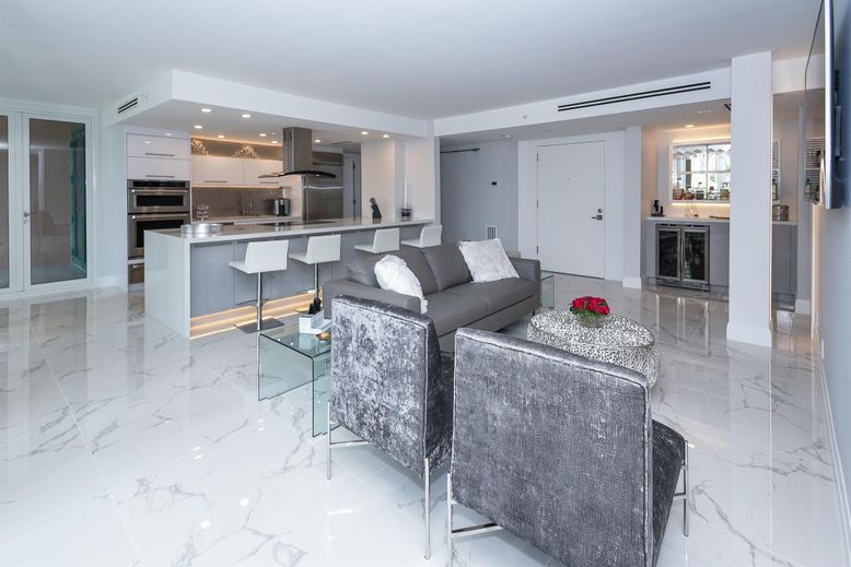 Interior, Kitchen, Living room, Marble, Recessed Lighting, Stainless Steel Appliances
