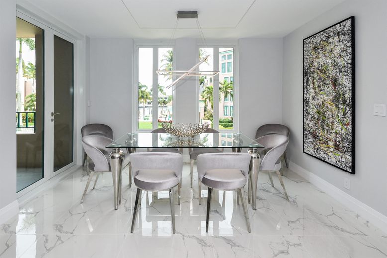 Dining room, Interior, Marble, Pendant Lights