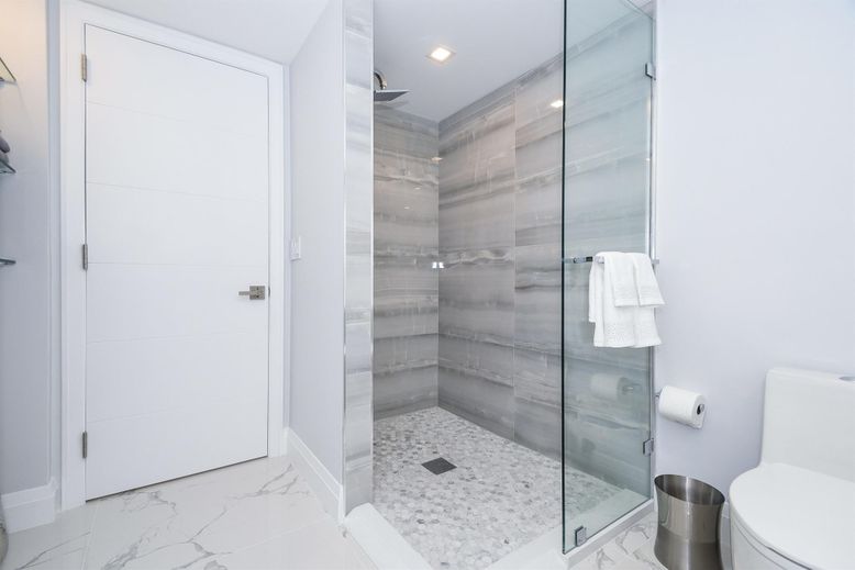 Bathroom, Glass Shower, Interior, Marble, Recessed Lighting
