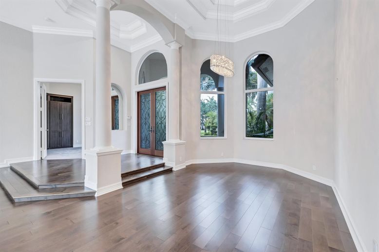 Chandelier, Empty room, Interior, Pendant Lights, Wood Texture Flooring