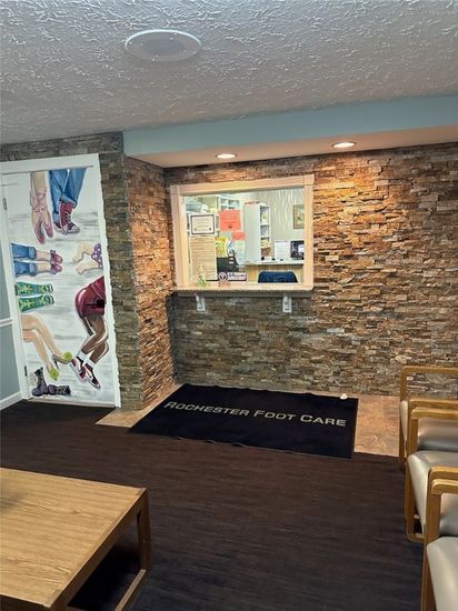 Interior, Recessed Lighting, Stone Walls, Wood Texture Flooring