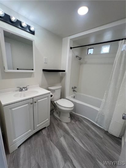 Bathroom, Dual Sink Vanities, Interior, Recessed Lighting, Wood Texture Flooring