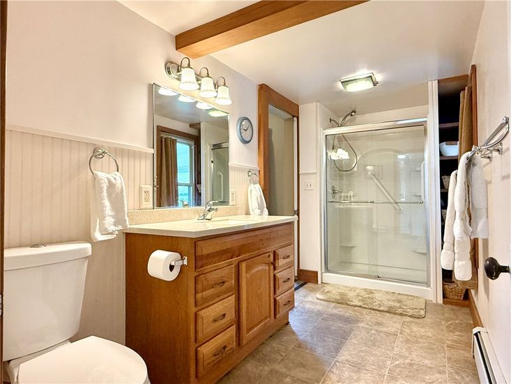 Bathroom, Glass Shower, Interior, Wooden Beams