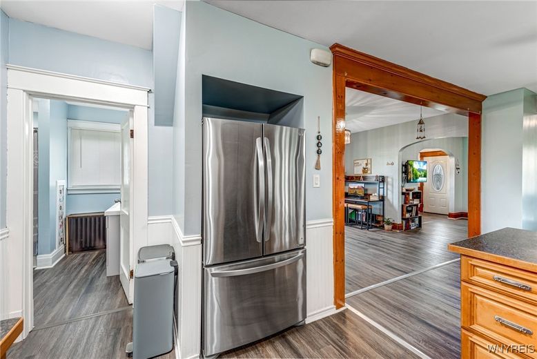 Interior, Kitchen, Pendant Lights, Stainless Steel Appliances, Wood Texture Flooring