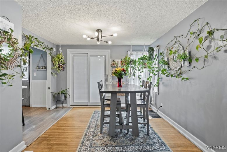 Dining room, Interior, Pendant Lights, Wood Texture Flooring