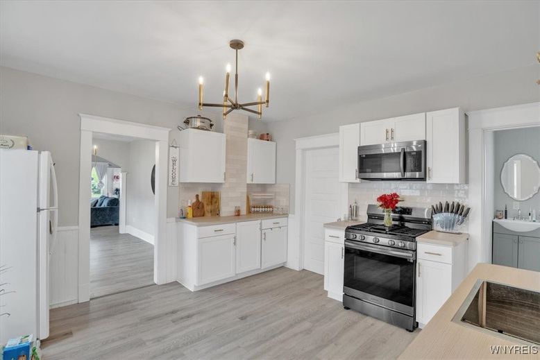 Interior, Kitchen, Pendant Lights, Stainless Steel Appliances, Wood Texture Flooring