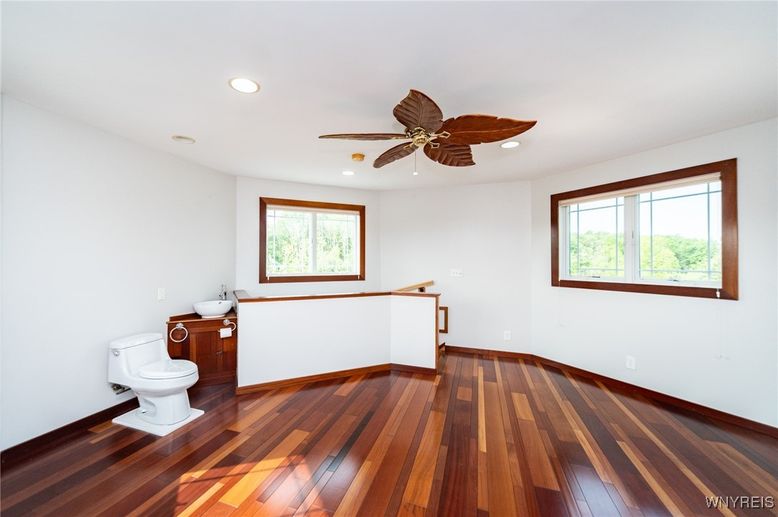 Bathroom, Empty room, Interior, Recessed Lighting, Wood Texture Flooring