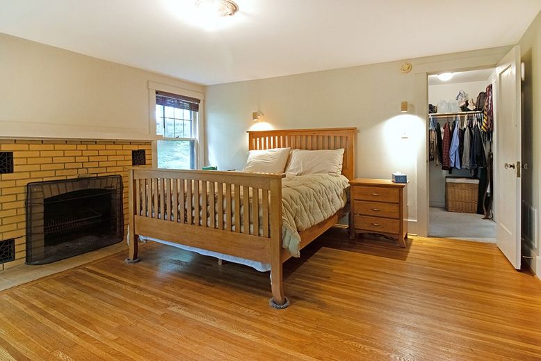 Bedroom, Fireplace, Interior, Wood Texture Flooring