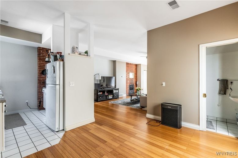 Fireplace, Interior, Kitchen, Stone Walls, Wood Texture Flooring