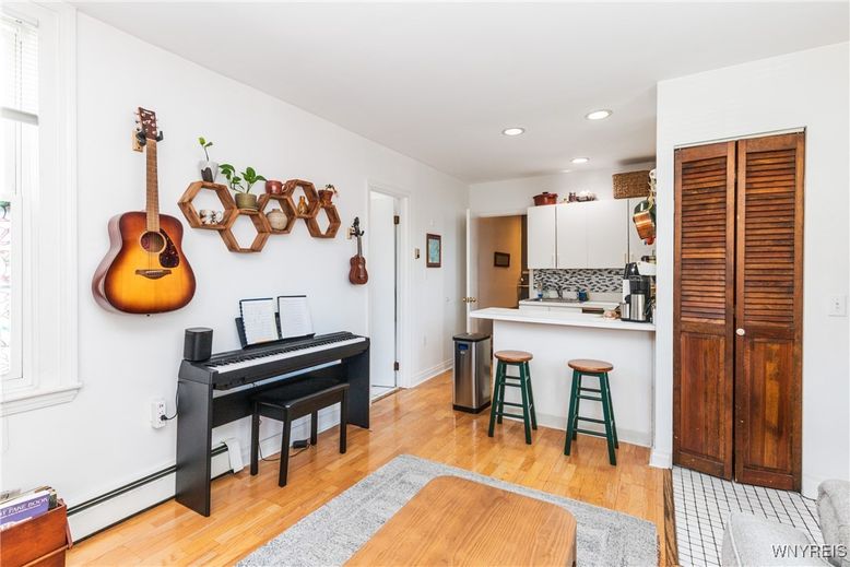 Interior, Kitchen, Piano, Recessed Lighting, Wood Texture Flooring