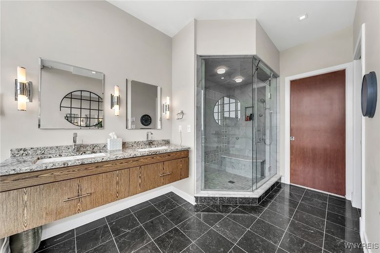Bathroom, Dual Sink Vanities, Glass Shower, Interior, Recessed Lighting