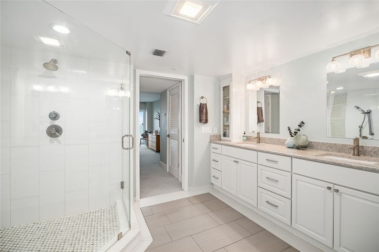 Bathroom, Dual Sink Vanities, Glass Shower, Interior, Recessed Lighting